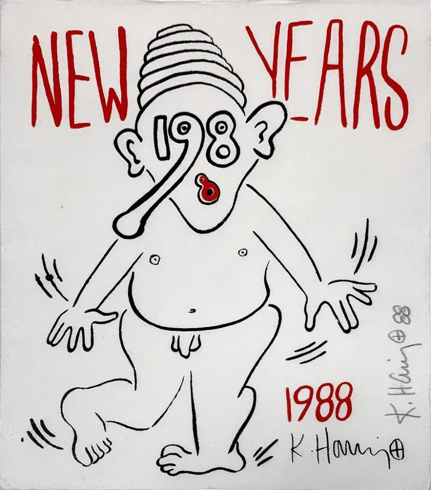 Screenprint Haring - New Year's Invitation '88 (Nude)