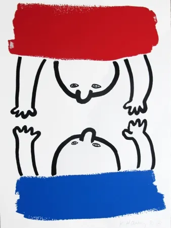 Lithograph Haring - Story Of Red & Blue #15