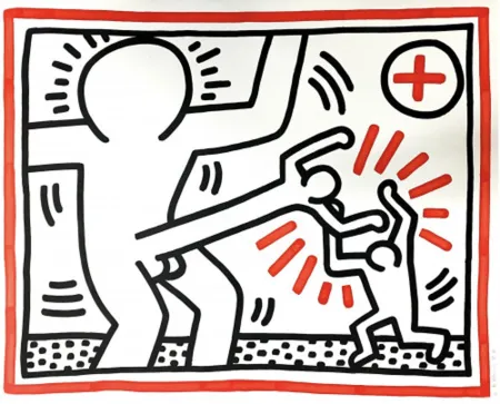 Lithograph Haring - Untitled (Cockfight)