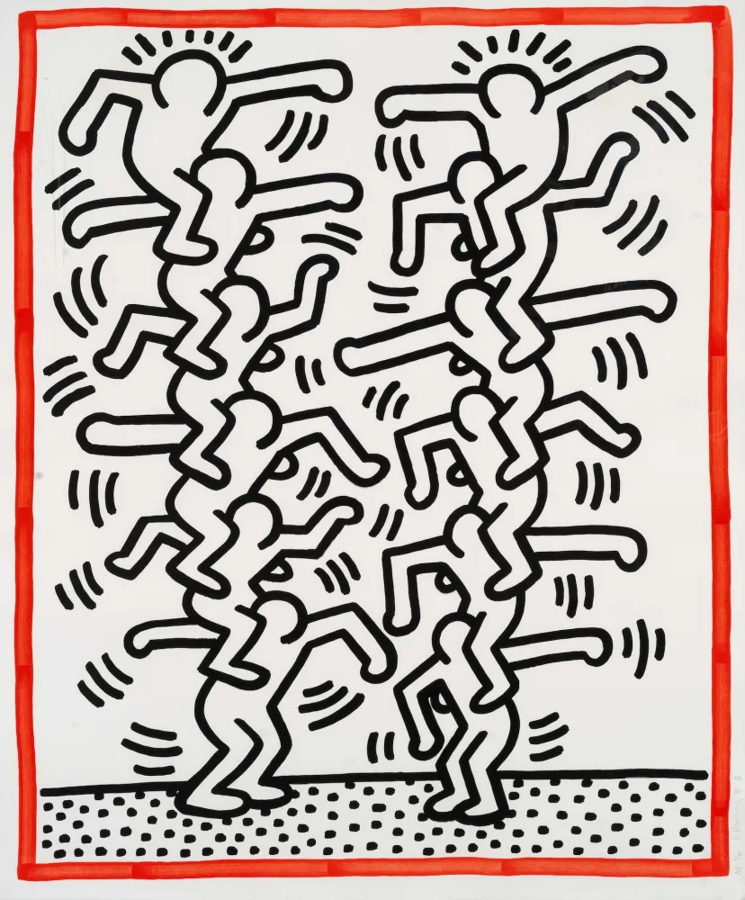 Lithograph Haring - Untitled (People ladder)