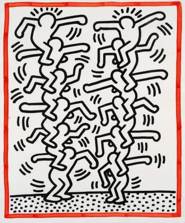 Lithograph Haring - Untitled (People ladder)
