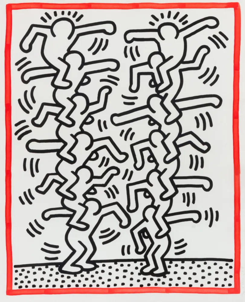 Lithograph Haring - Untitled (People ladder), 1985