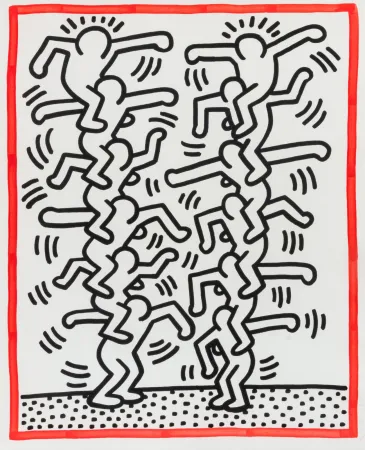 Lithograph Haring - Untitled (People ladder), 1985