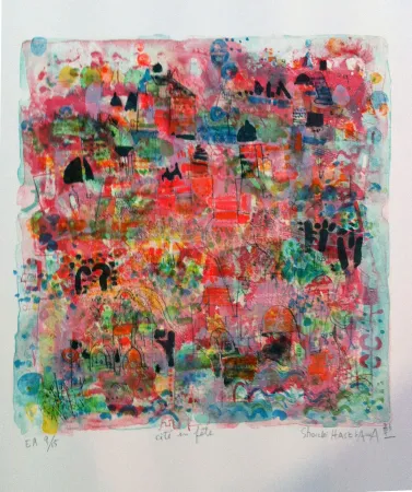 Lithograph Hasegawa - Cité en fete 