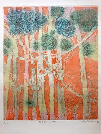 Etching Hasegawa - Fleur Sauvage/Wild Flower, Hand-signed etching in colors, 1970s