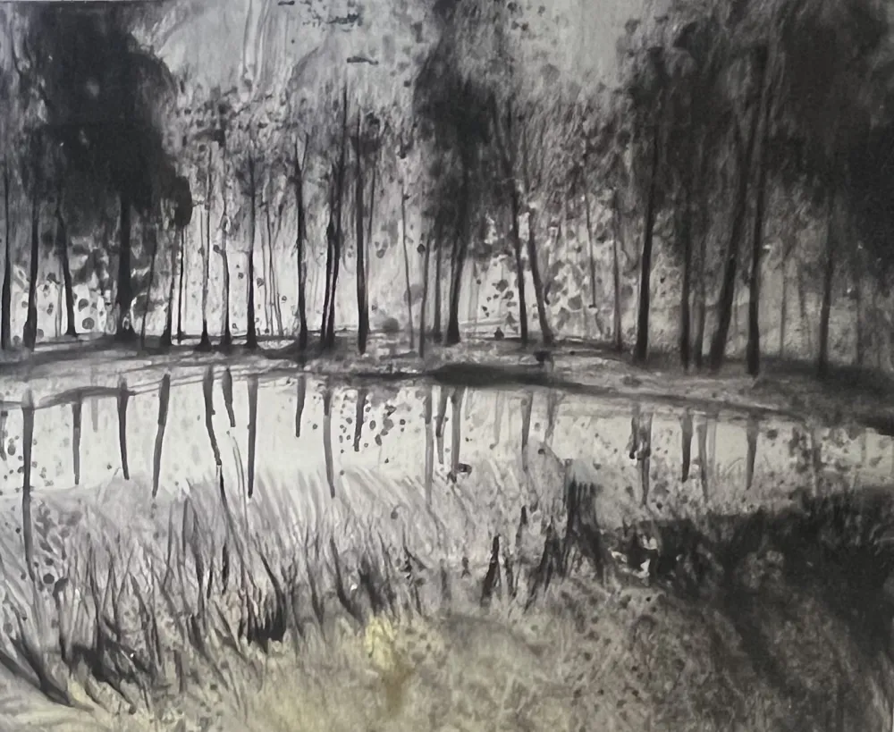 No Technical Havaux - Grande Aquarelle sur papier signée Forêt