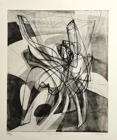 Engraving Hayter - Angels wrestling