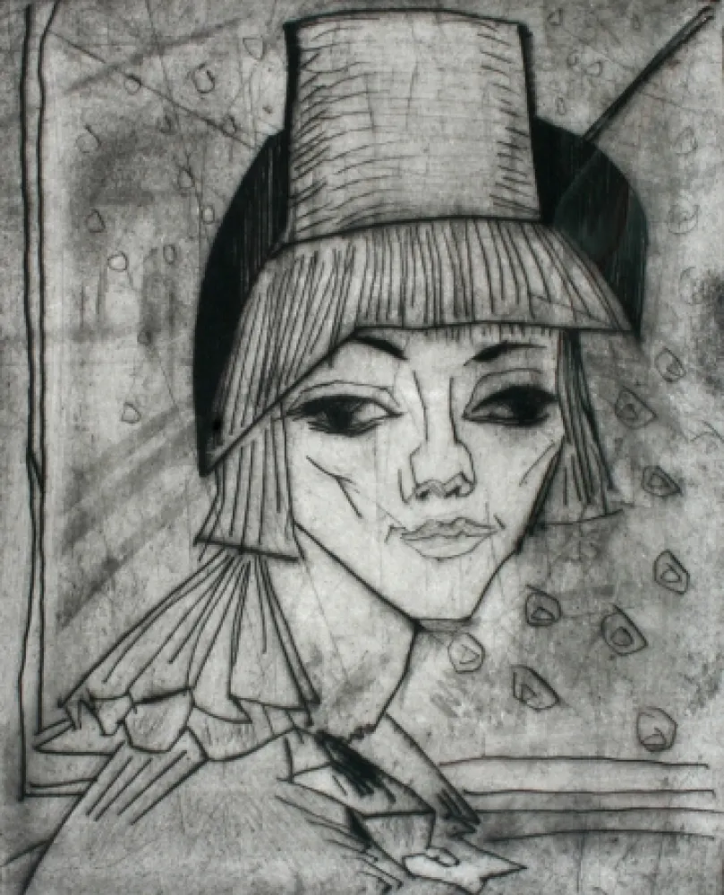 Drypoint Heckel - Madchen Mit Hohem Hut