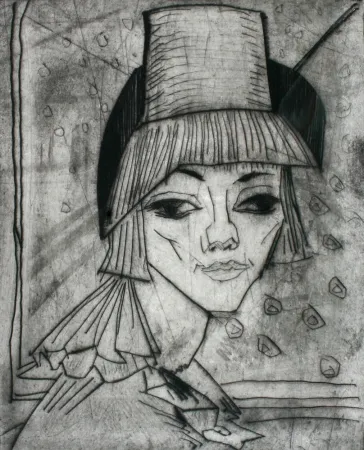 Drypoint Heckel - Madchen Mit Hohem Hut