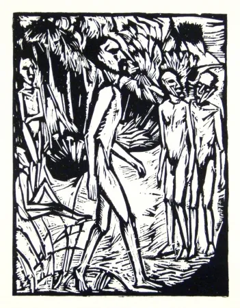 Woodcut Heckel - Männer am Strand (Men at the beach)
