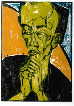 Woodcut Heckel - Männerbildnis / Self-Portrait