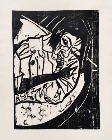Woodcut Heckel - Müde (Müdes Mädchen)