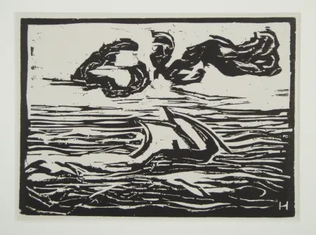 Woodcut Heckel - Segelboot (Sailing Boat)