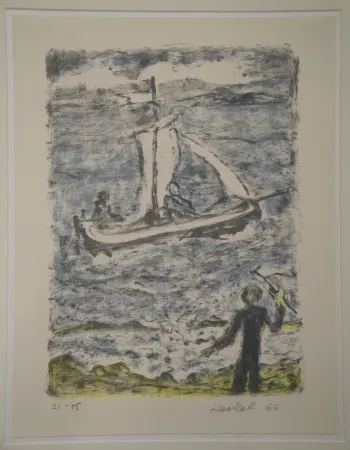 Lithograph Heckel - Segelschiff (Segelboot)