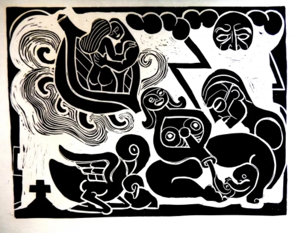 Linocut Heerup - The Boat of Love