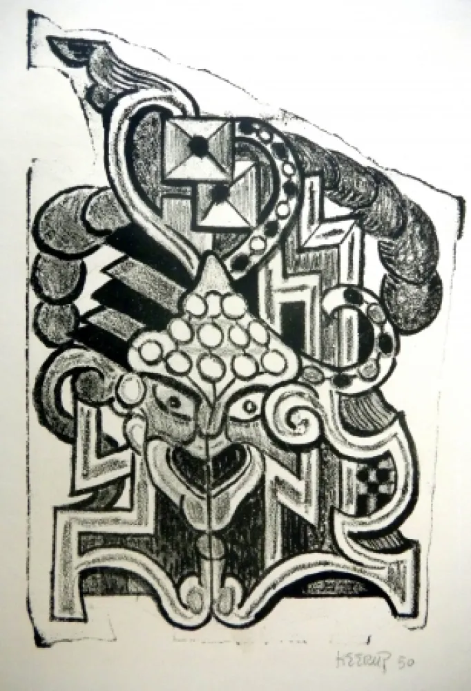 Lithograph Heerup - The Temple