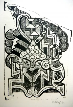 Lithograph Heerup - The Temple