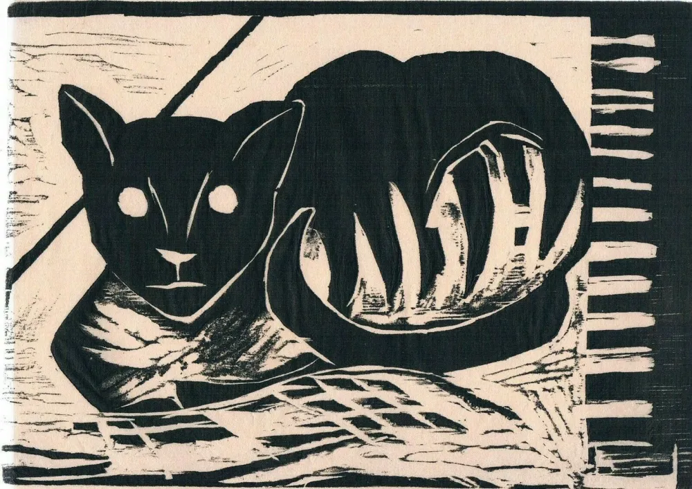 Woodcut Heisig - Katze