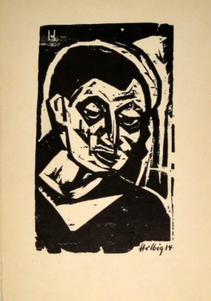 Woodcut Helbig - Männlicher Kopf