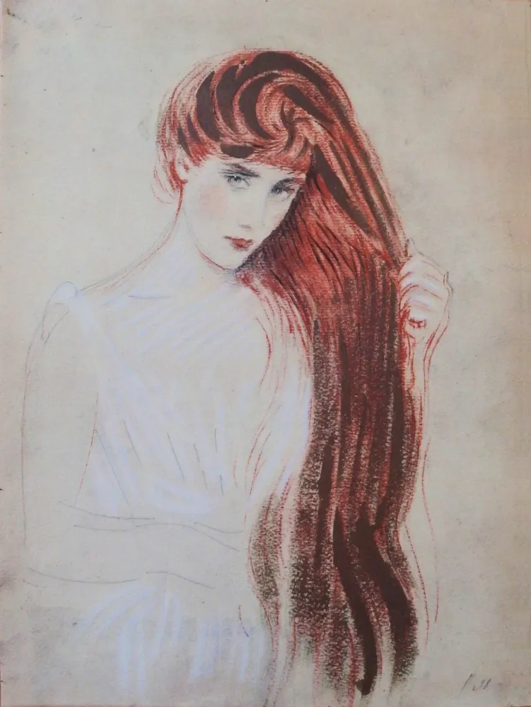 Lithograph Helleu - Femme rousse (la chevelure dorée)