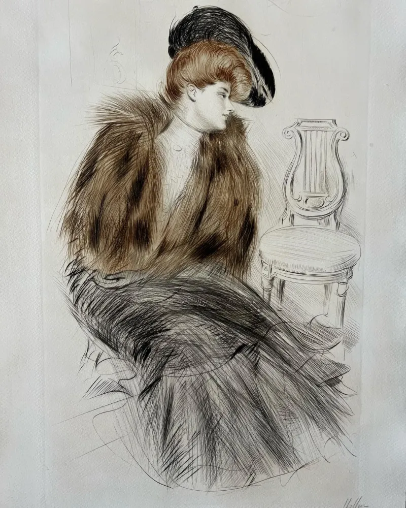Engraving Helleu - Jeune Femme au Manteau de Fourrure (