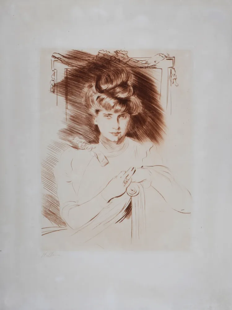 Engraving Helleu - Portrait de femme assise de face