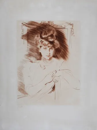 Engraving Helleu - Portrait de femme assise de face