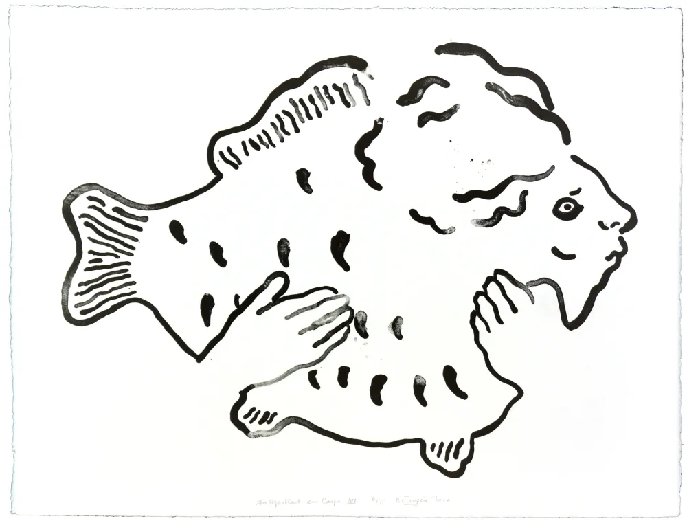 Lithograph Henin - Auportrait en carpe XVI