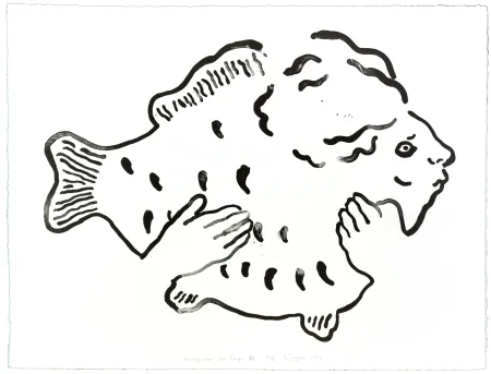 Lithograph Henin - Auportrait en carpe XVI