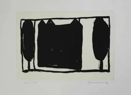 Aquatint Hernandez Pijuan - Arbres i casa II