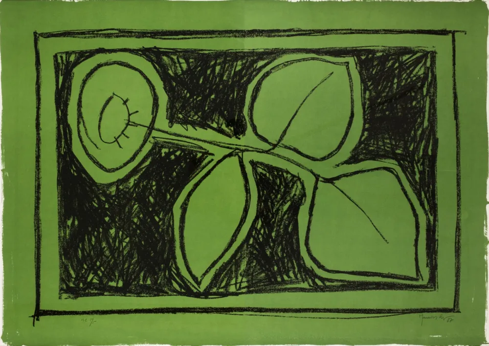 Lithograph Hernandez Pijuan - Flor verde