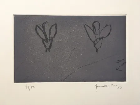 Etching Hernandez Pijuan - Flores sobre gris