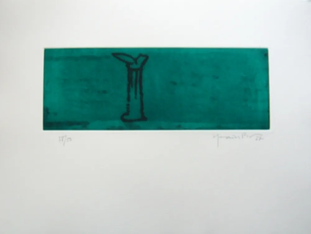 Aquatint Hernandez Pijuan - Gerro i flor sobre verd