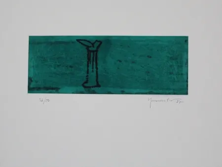Aquatint Hernandez Pijuan - Gerro i flor sobre verd / Vase and Flower on Green