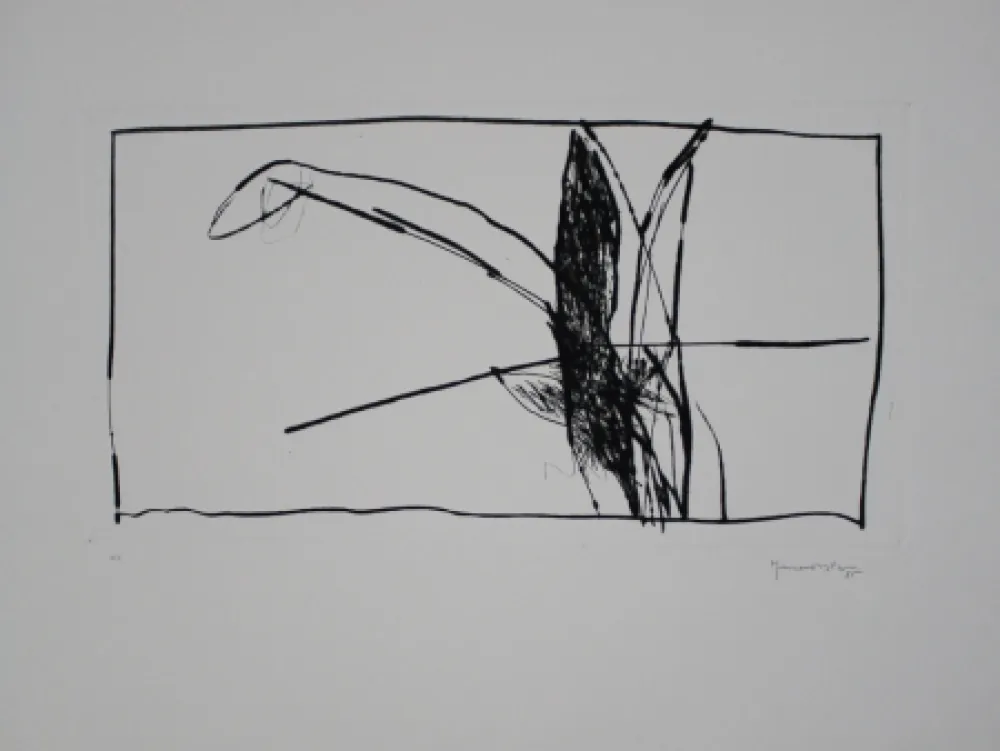 Drypoint Hernandez Pijuan - Paisatge amb xiprers V / Landscape with Cypresses V