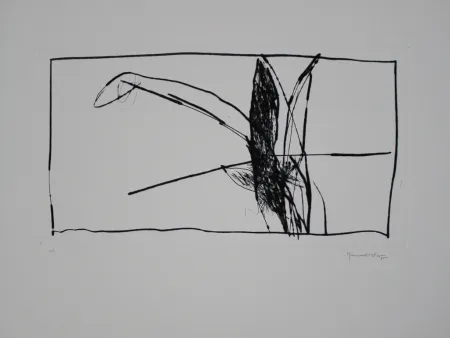 Drypoint Hernandez Pijuan - Paisatge amb xiprers V / Landscape with Cypresses V