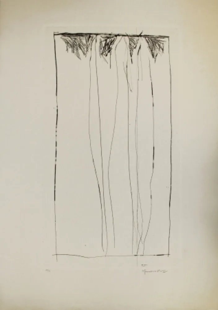 Drypoint Hernandez Pijuan - Tres xiprers (Three Cypresses)