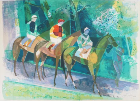 Lithograph Hilaire - Jockeys en promenade