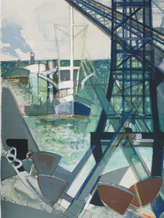 Lithograph Hilaire - Normandie : Bateau de pèche rentrant au Havre