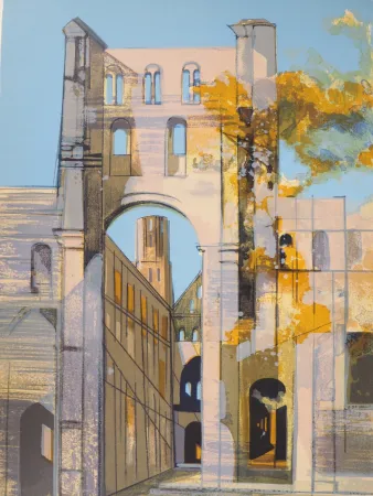 Lithograph Hilaire - Normandie, l'Abbaye de Jumièges