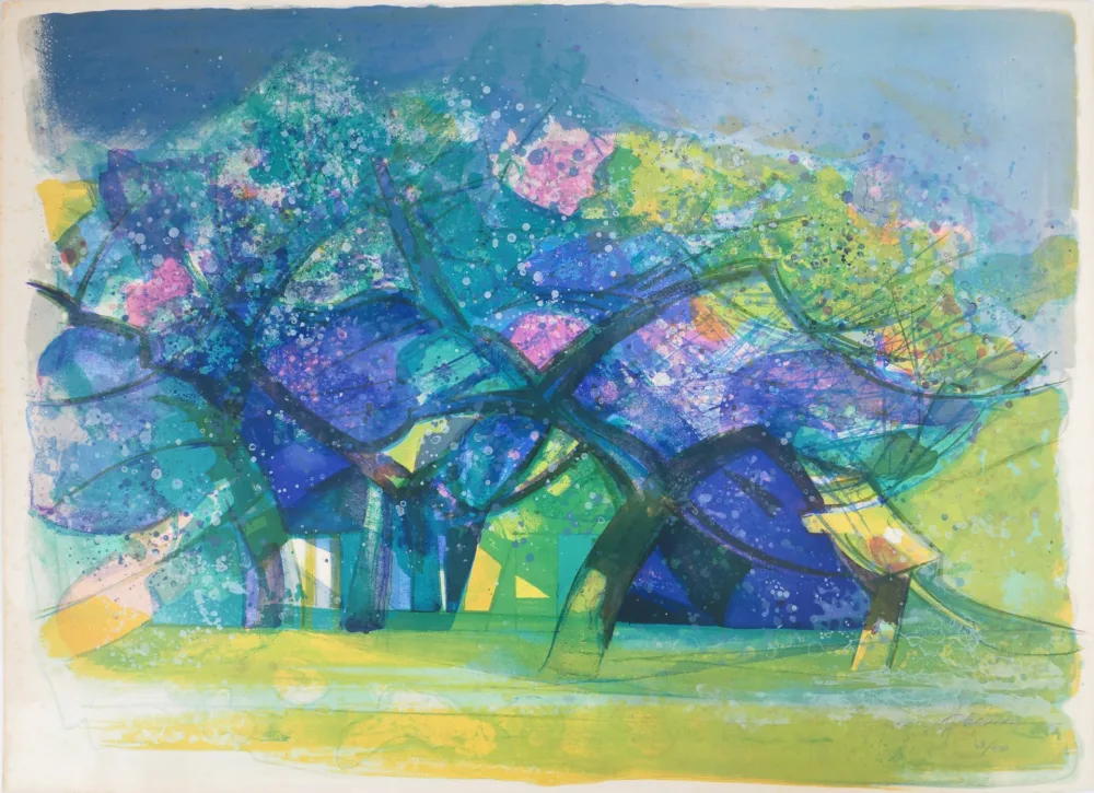 Lithograph Hilaire - Normandie, les pommiers en fleur