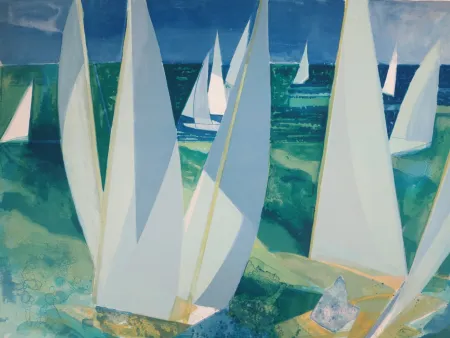 Lithograph Hilaire - Normandie, Voiliers de plaisance