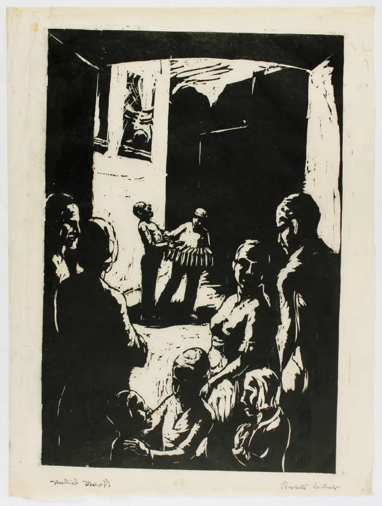 Woodcut Hilmer - Straßenmusikanten (Street musicians)