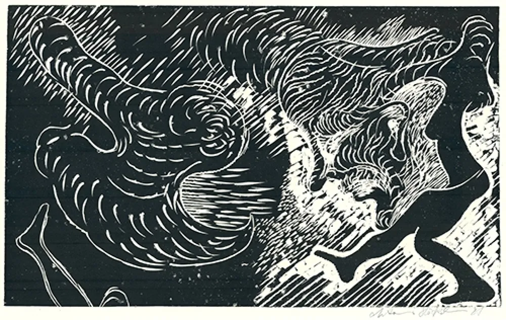 Linocut Höckelmann - Surferin