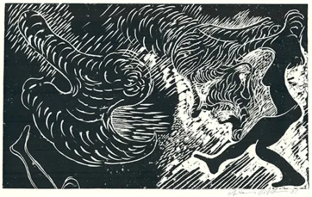 Linocut Höckelmann - Surferin