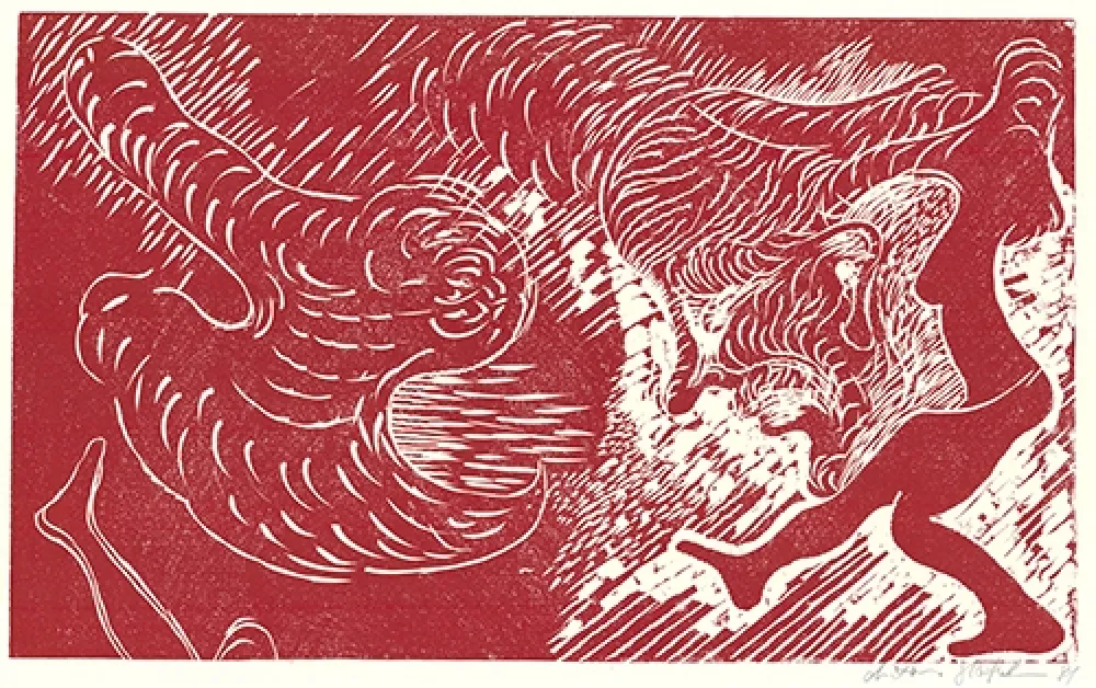 Linocut Höckelmann - Surferin (Rot)