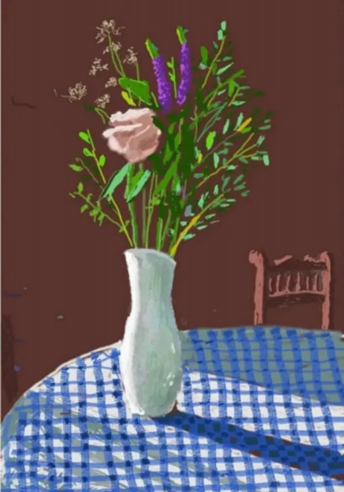 Multiple Hockney - 4th February 2021, Flowers in a White Vase with Chair