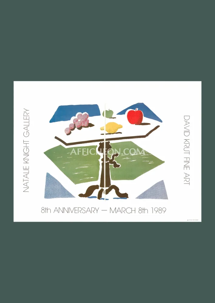 Lithograph Hockney - David Hockney: 'Apple, Grapes, Lemon on a Table' 1989 Offset-lithograph