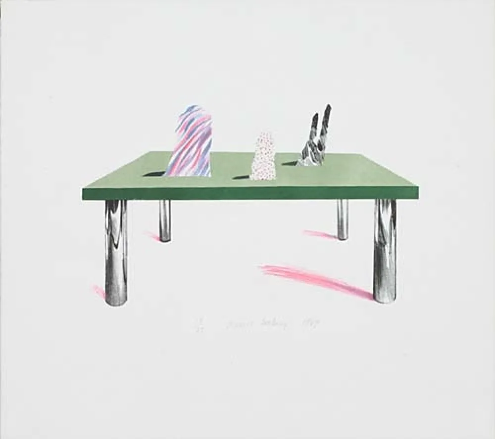 Lithograph Hockney - Glass Table with Objects