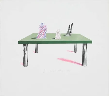 Lithograph Hockney - Glass Table with Objects